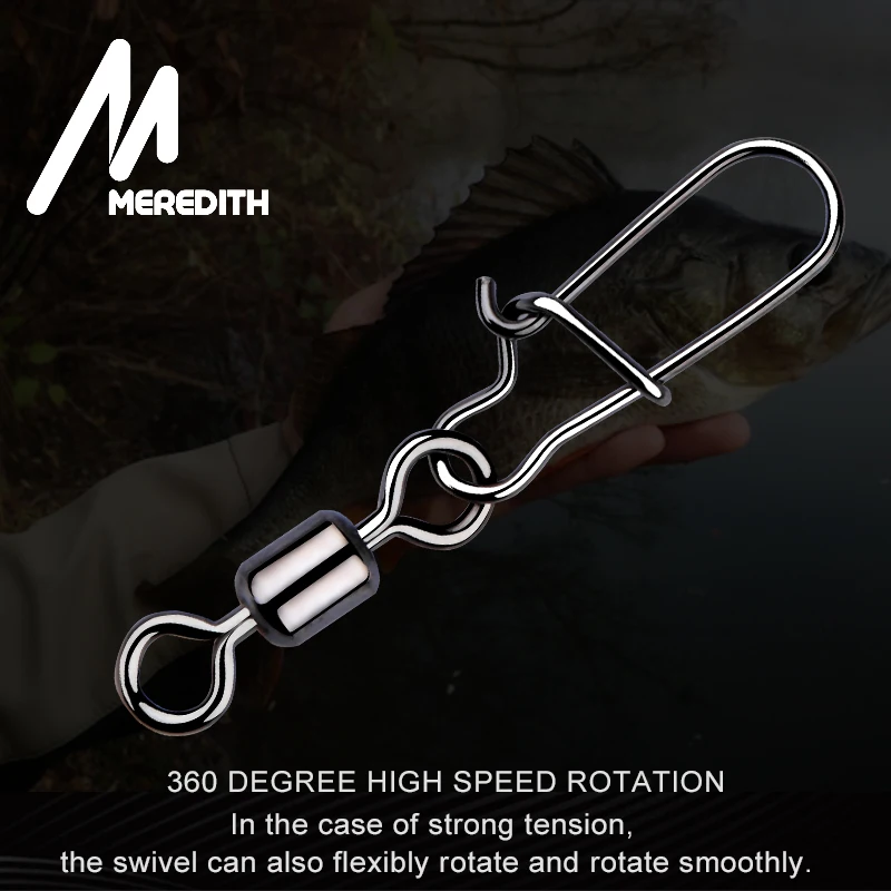 MEREDITH-accesorios de pesca de Lucio, Pin conector de rodamiento giratorio de acero inoxidable, anzuelo a presión, señuelo, aparejos giratorios, 50 piezas - imagen 3