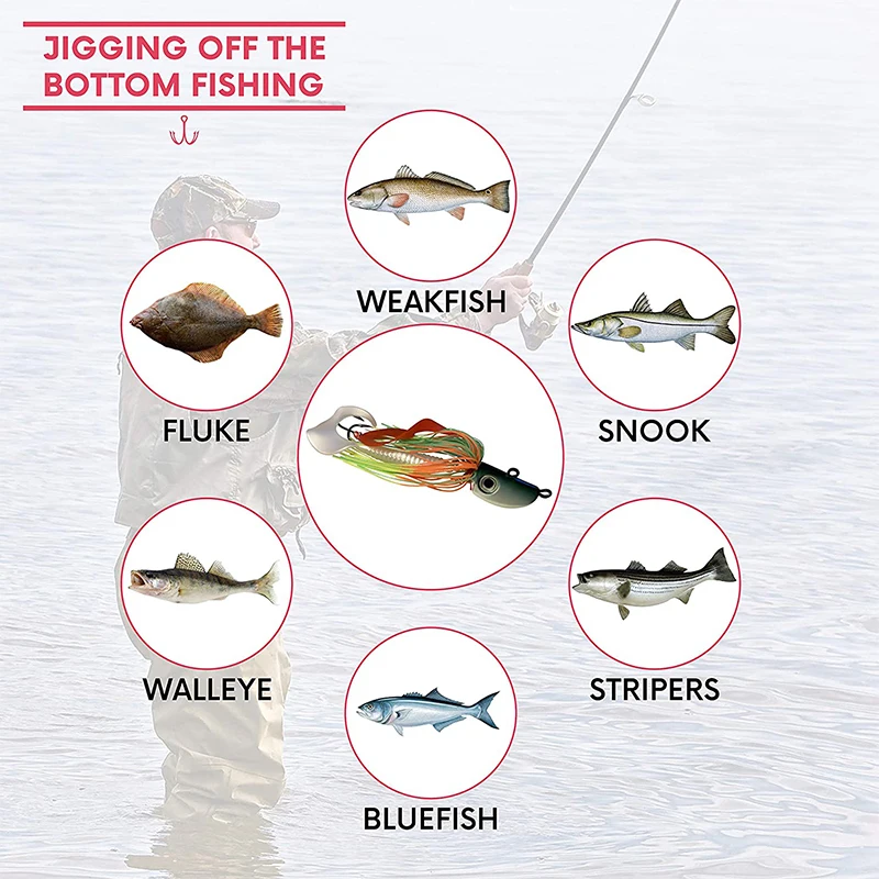 ORJD-anzuelos de Pesca de Mar Inchiku, plantilla de Metal, cabeza de cola de gallo, señuelo suave, 3 anzuelos sólidos, parte inferior, Flounder Fluke - imagen 5