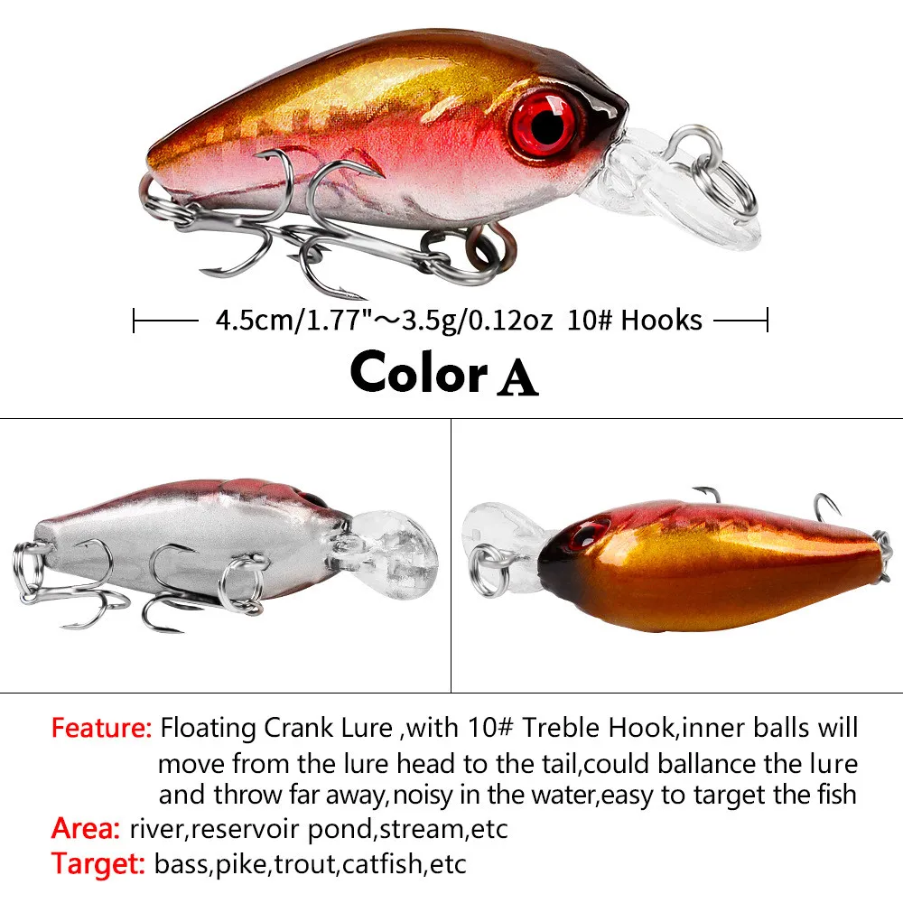 Señuelo de Pesca flotante, anzuelo de plástico duro, Swimbait, carpa, lubina, aparejos de Pesca con gancho 10 #, 45mm, 3,5g, 1 unidad
