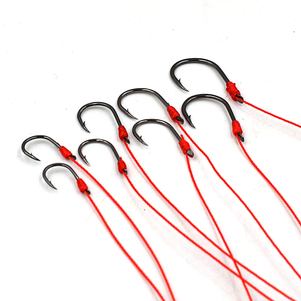 MNFT-anzuelos de púas para pesca de carpa, ganchos de pesca al aire libre con línea roja, aparejos atados a mano, accesorios de gancho de explosión, 60 uds. - imagen 2