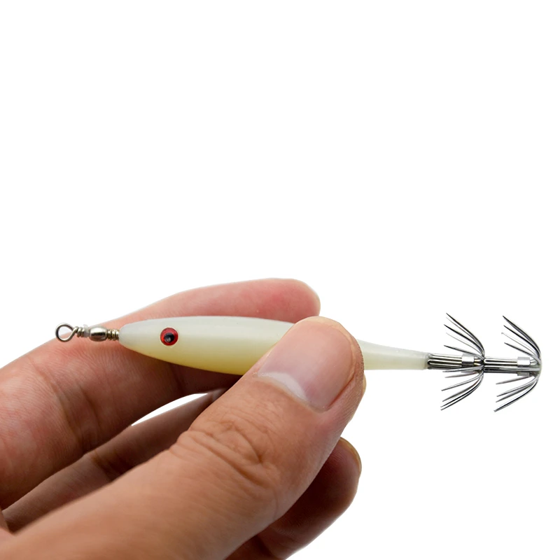 Bolsa de Señuelos de Pesca, plantillas de gancho de calamar, cuerpo fluorescente, doble paraguas, anzuelo de gamba, cebos 3D, ojos luminosos, LuresSquid, cebo oscilante, 5 uds. - imagen 5