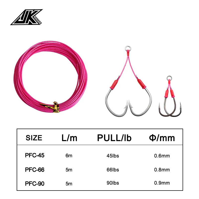 JK PFC 45LB 66LB 90LB línea de asistencia de PE lento núcleo de fluorocarbono línea de anzuelo de pesca rosa jigging lento anzuelo de asistencia de mar señuelo giratorios - imagen 5