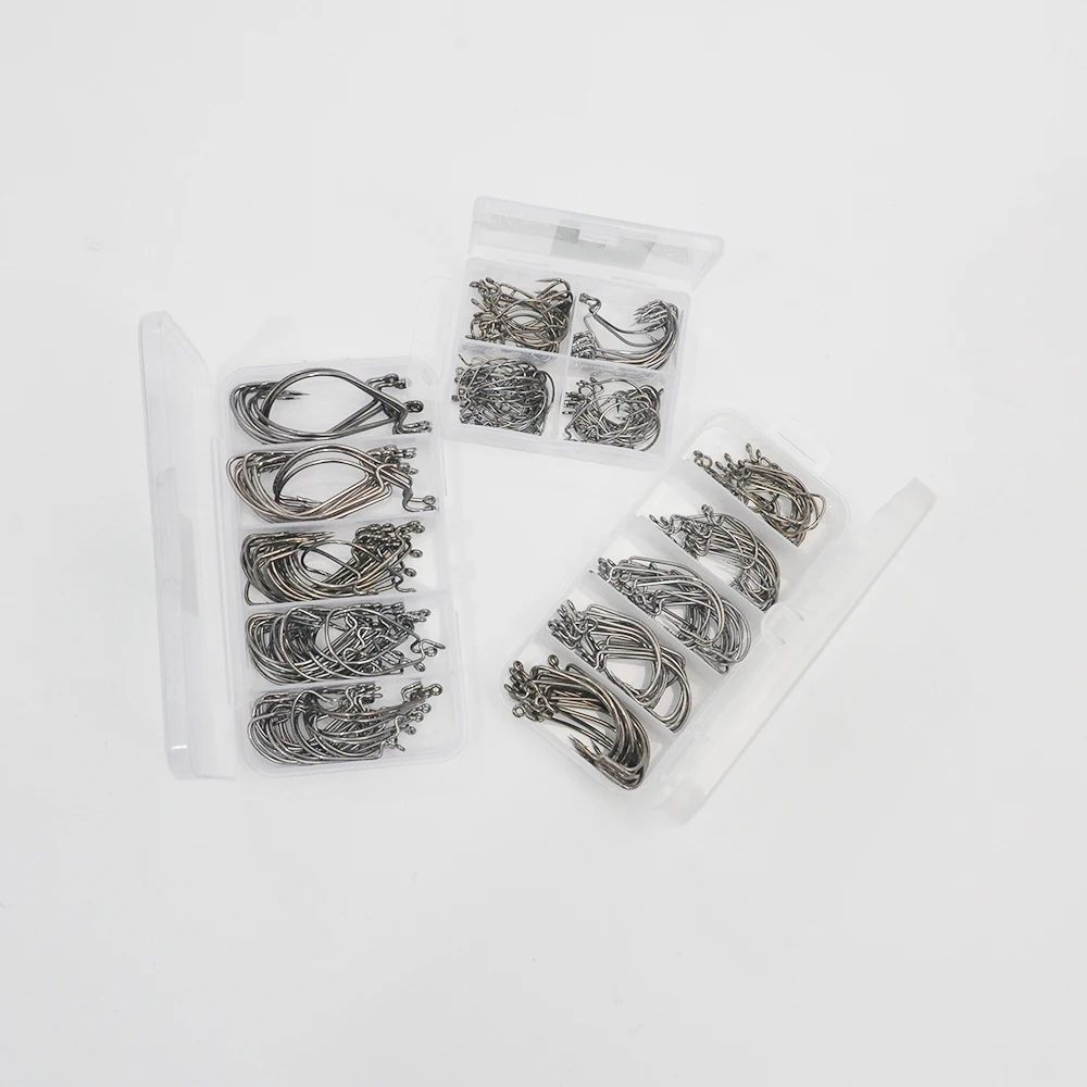 Anzuelo de pesca de lubina con púas, anzuelos de pesca de carpa de acero al carbono con manivela ancha, señuelo de gusano suave 6 #-100 #, 5/0 unids/caja - imagen 2