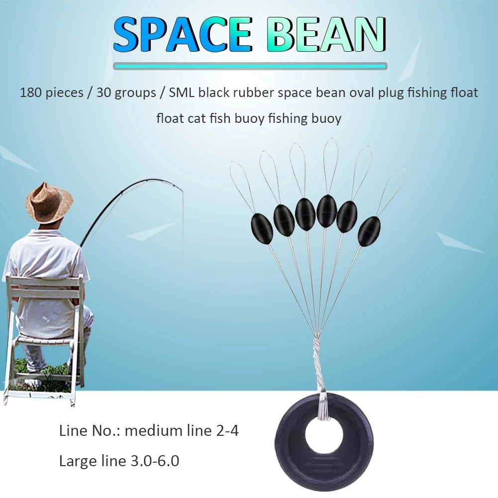 120 unids/20 juegos por lote, muy recomendado S M L, frijoles espaciales de goma negra, tapón ovalado, flotador de pesca, Flotador de bagre, flotador de pesca - imagen 5