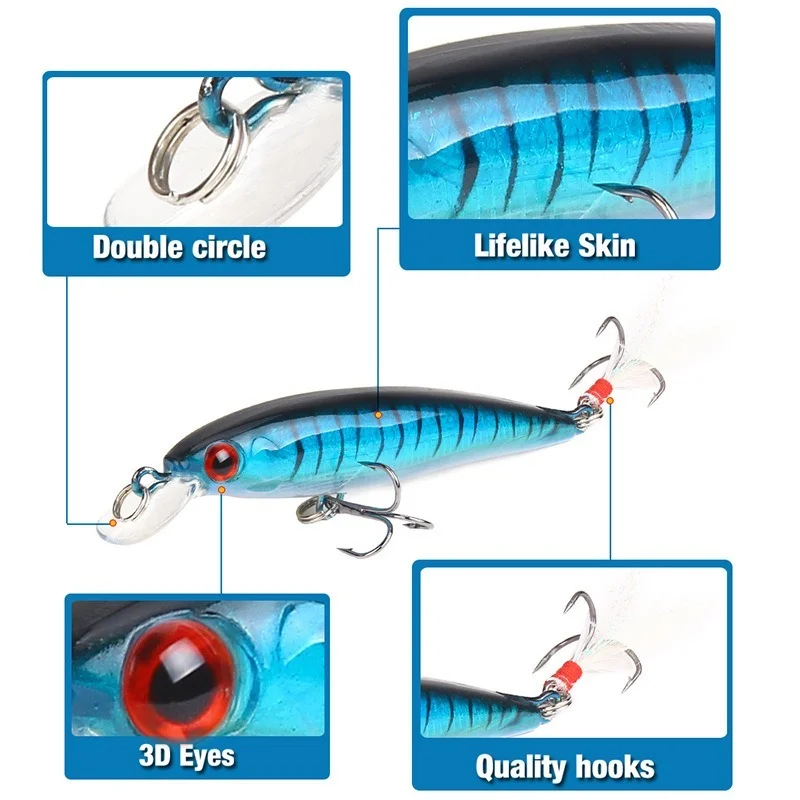 1 Uds. Señuelo de pesca de pececillo biónico con ojos 3D láser 90mm 7g cebo duro Artificial con anzuelo triple de plumas cebo de pesca