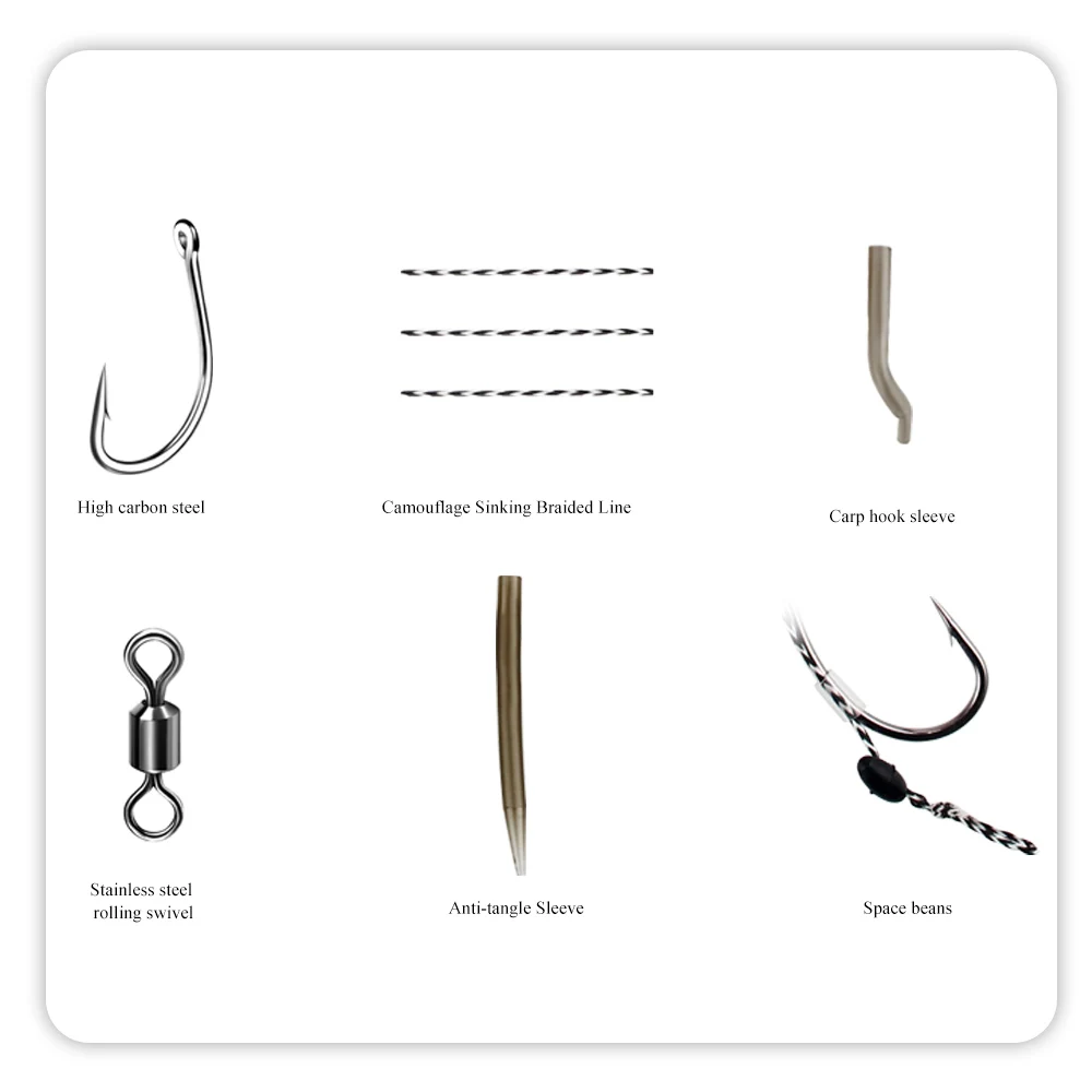 FTK Leader-anzuelo de pesca de carpa, aparejo para el pelo con línea trenzada, Boilies prefabricados, cebo atado, alimentador, grupo de púas, accesorios para peces - imagen 5