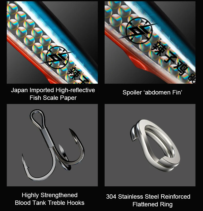 Experimente lo mejor en el equipo de pesca con papel de escala de pescado de alta reflexión de Japón y 304 anillos aplanados reforzados con acero inoxidable