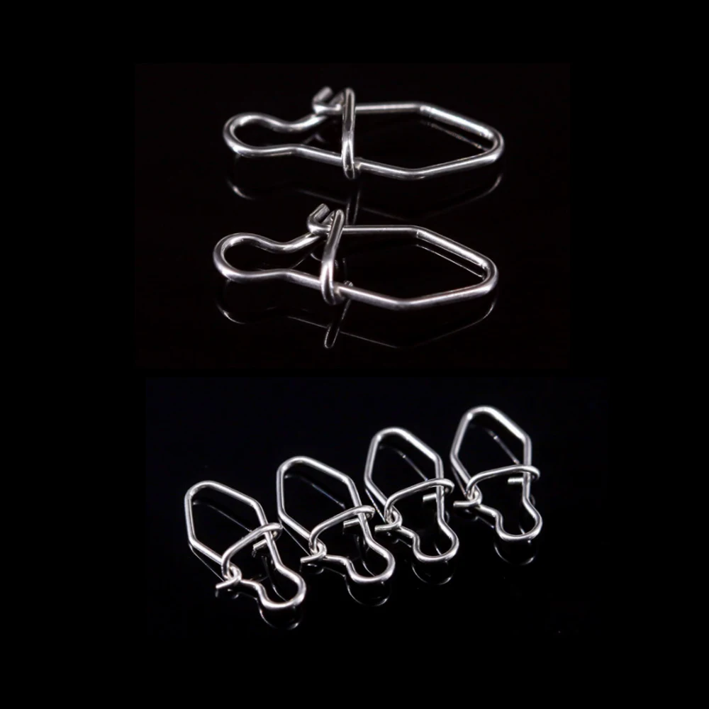 Bimoo-conector de señuelo de pesca de acero inoxidable, Pin de bloqueo de Clip rápido, de 100 piezas ojo de diamante, accesorios de pesca de agua dulce y salada - imagen 5