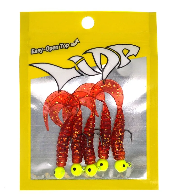 Señuelos de pesca 2,5g anzuelo con cabeza de anzuelo 5cm/1g señuelo de gusano cebo suave Texas Rig señuelo principiante lote 5 piezas en oferta - imagen 4