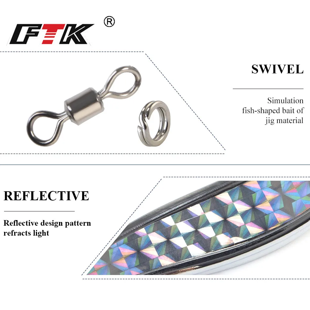 Gancho giratorio de alambre reflectante para agua salada y dulce, placa de Metal JIig de 60g/80g, recubrimiento luminoso, longitud 85mm/92mm, FTK, nuevo - imagen 4