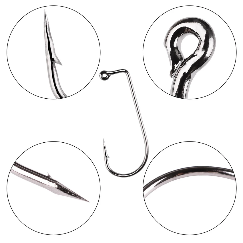 Anzuelos de pesca con púas 6 #-100 #, conjunto de anzuelos de un solo círculo, accesorios de pesca con mosca, anzuelo de acero al carbono, 5/0 piezas - imagen 3