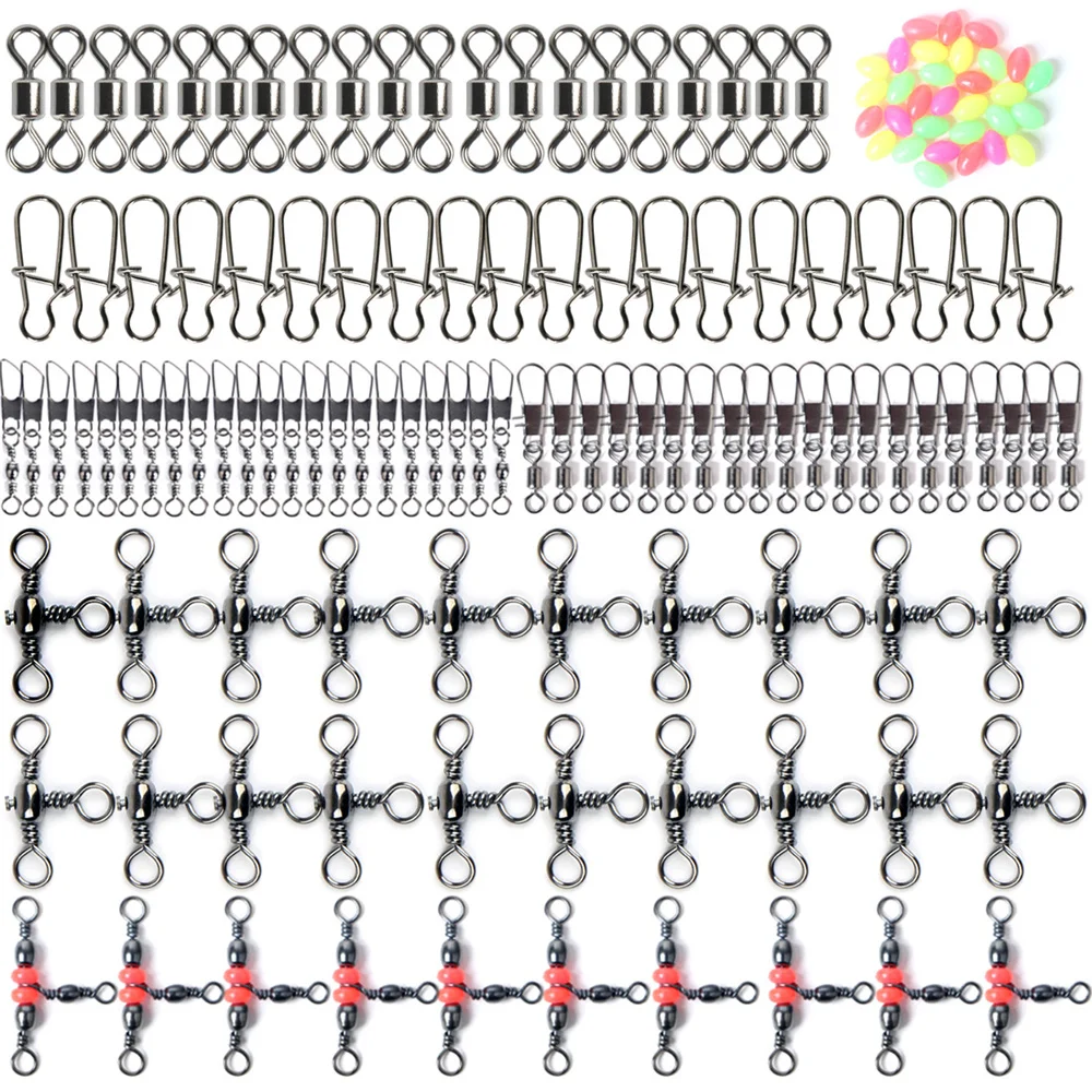140 unids/caja aparejos de pesca Kit de giratorios de pesca con broches giratorios de barril deslizadores de plomo aparejos de conector de sedal de pesca de Triple giro - imagen 2