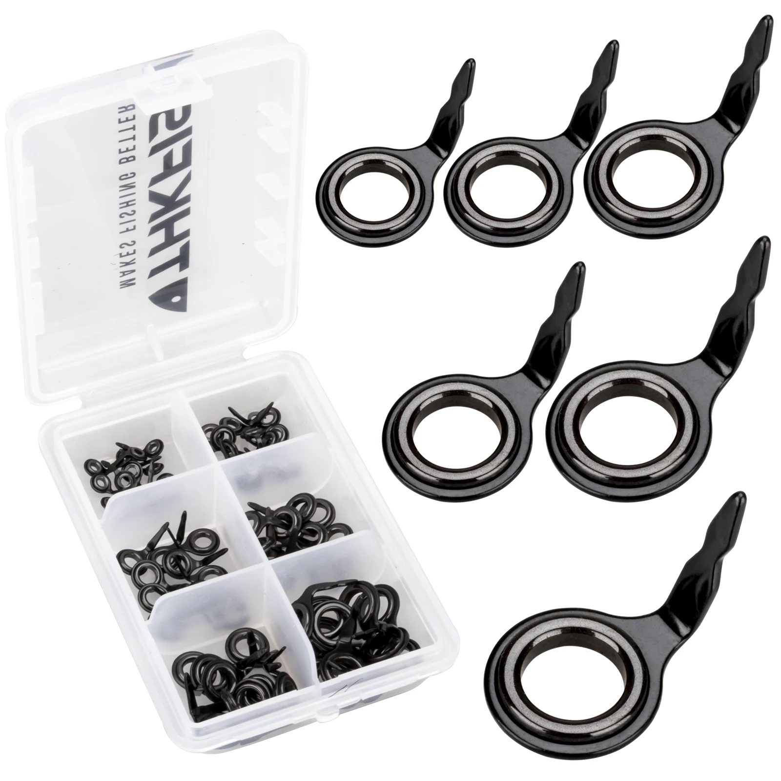 THKFISH 60 piezas Kit de reparación de guías de caña de pescar # 4- # 10 accesorios de aparejos de pesca de repuesto de reparación de anillo guía de caña de pescar - imagen 2
