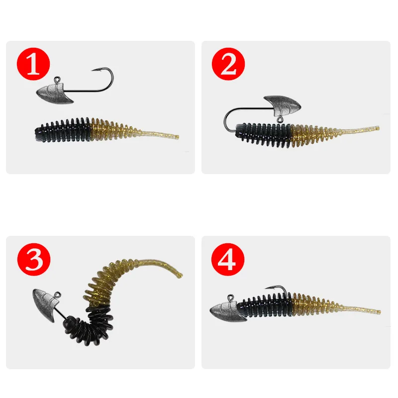 Señuelo de pesca doble Color cebo suave aguja cola larva 5,5 cm/1,2g Topwater tornillo cuerpo gusano lote 6 piezas venta - imagen 2
