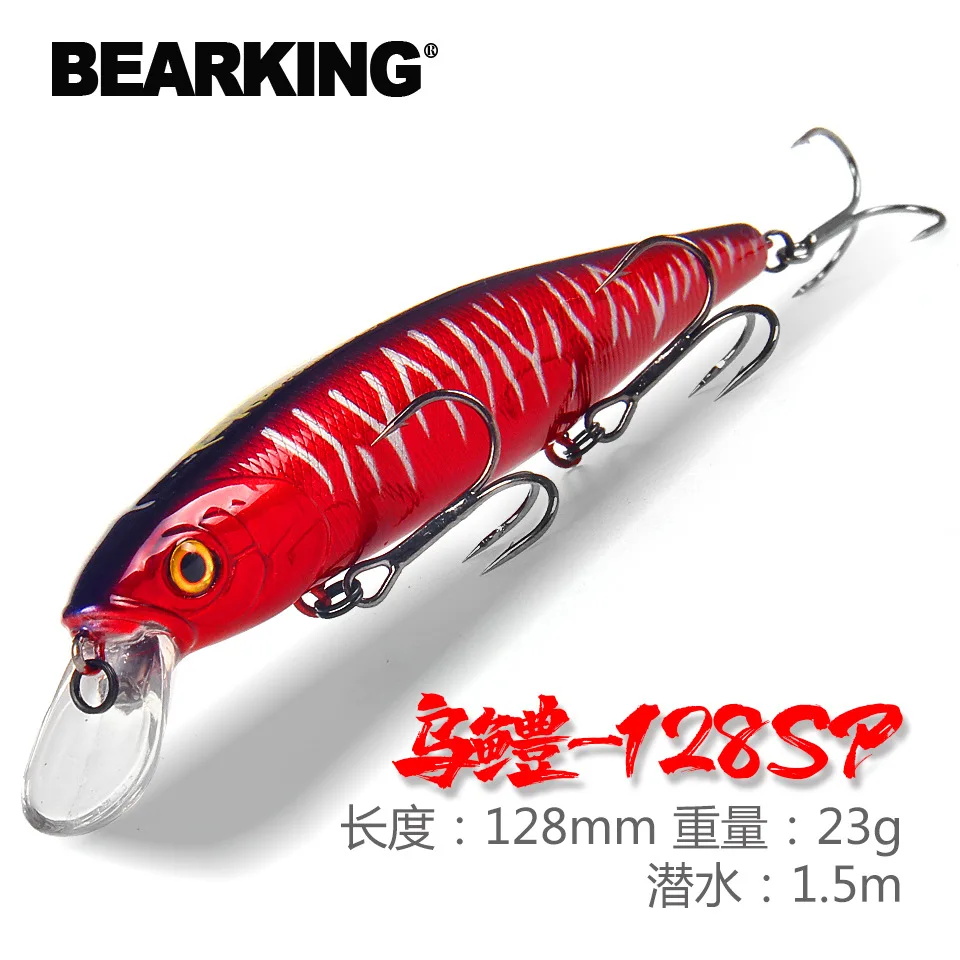 Bearking-Señuelos de Pesca de calidad profesional, cebo duro para buceo, wobblers minnow, 128mm, 23g, nuevo modelo, 1,5 m