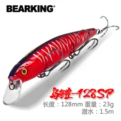 Bearking-Señuelos de Pesca de calidad profesional, cebo duro para buceo, wobblers minnow, 128mm, 23g, nuevo modelo, 1,5 m