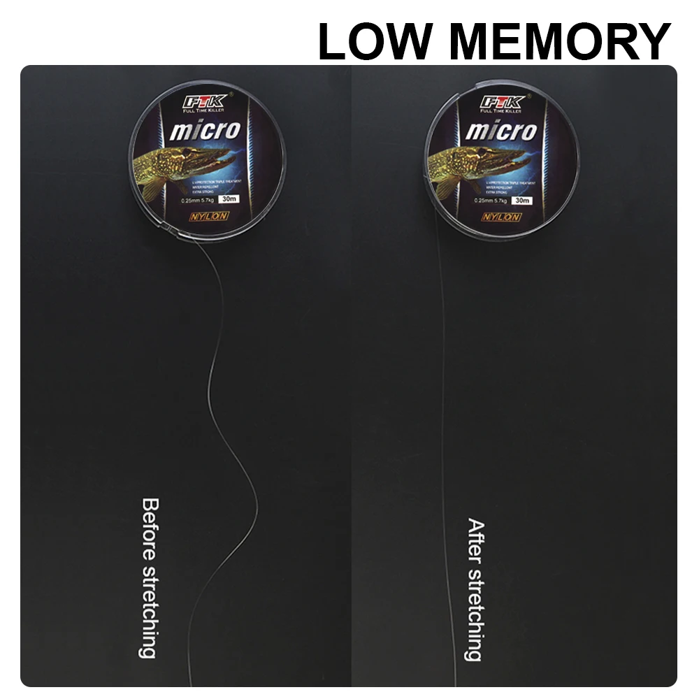 Línea de nailon para pesca en hielo FTK, 30M, 2,9-12,5 LB, 1,3-5,7 kg, 0,08-0,25 de diámetro/MM, línea de pesca transparente para alambre de carpa, nailon para hielo de invierno - imagen 3
