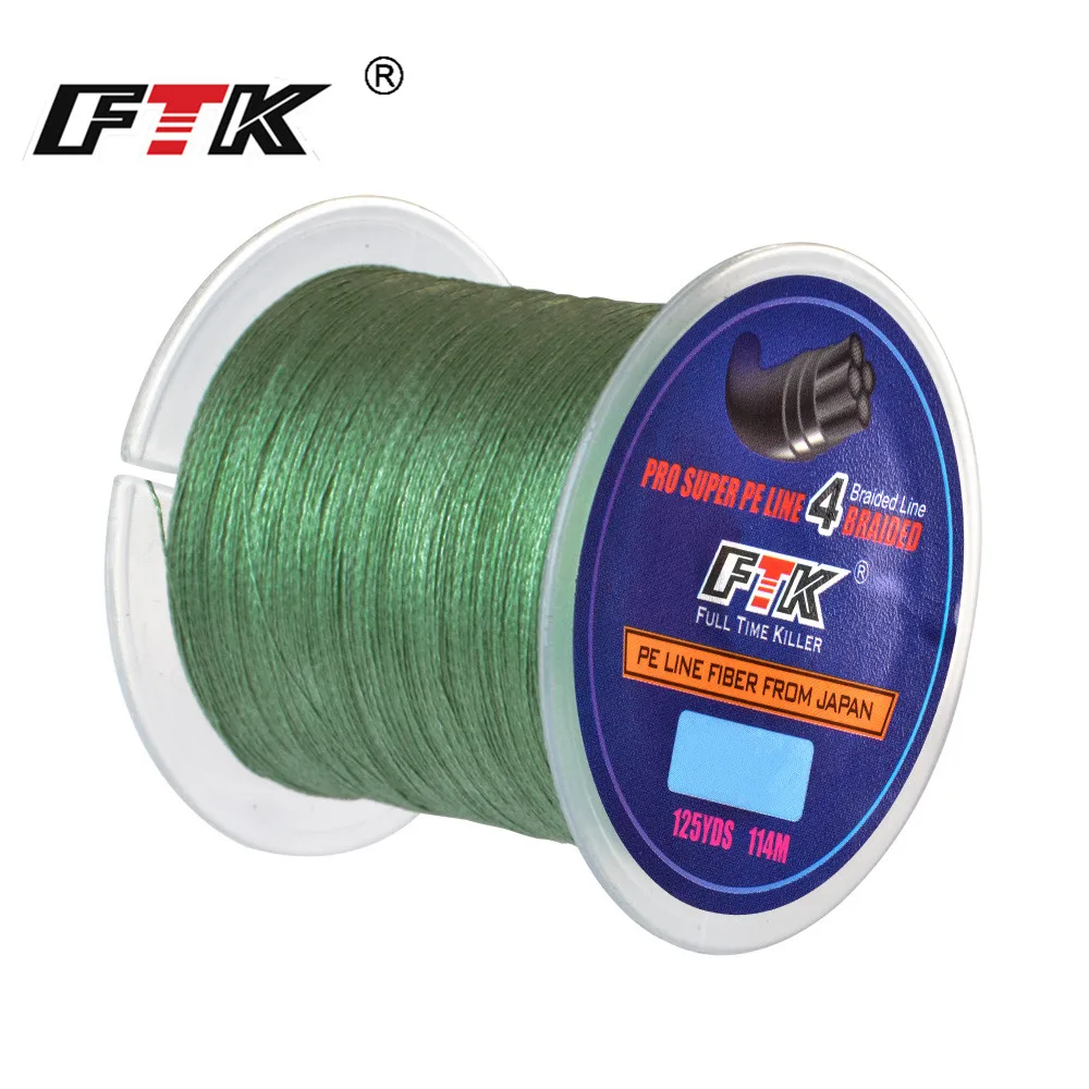 FTK-Hilo de pescar trenzado de 4 hebras, alambre multifilamento japonés de 114m y 125 yardas, multifilamento de 10mm-0,40mm, 8LB-60LB