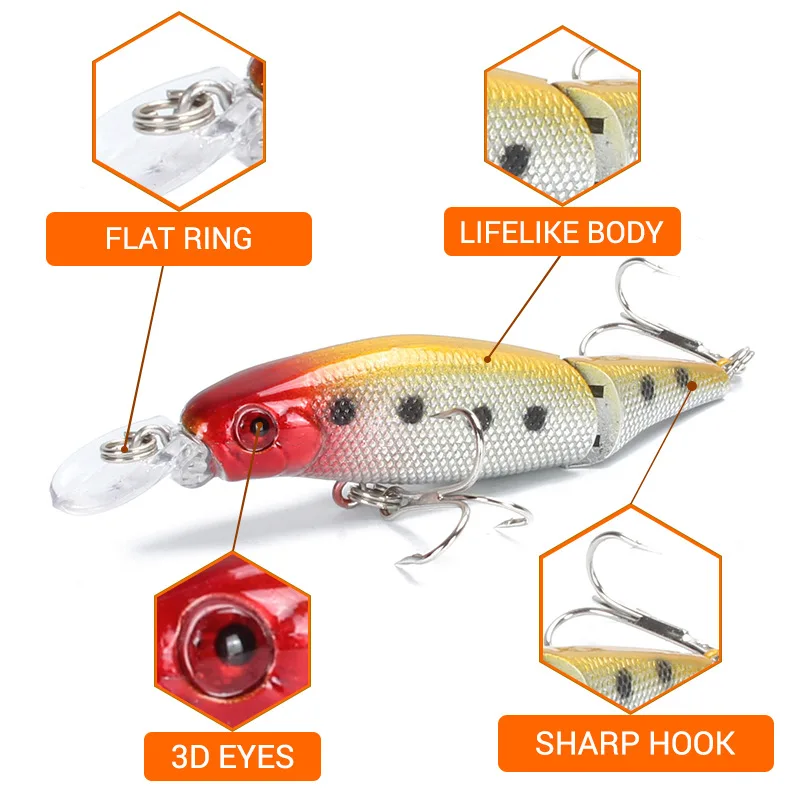 Señuelos de Pesca articulados Minnow, aparejos artificiales, secciones Wobblers, cebo SwimBaits para lucio y lubina, carpa Isca, 7,4g, 8,5 cm, 1 pieza