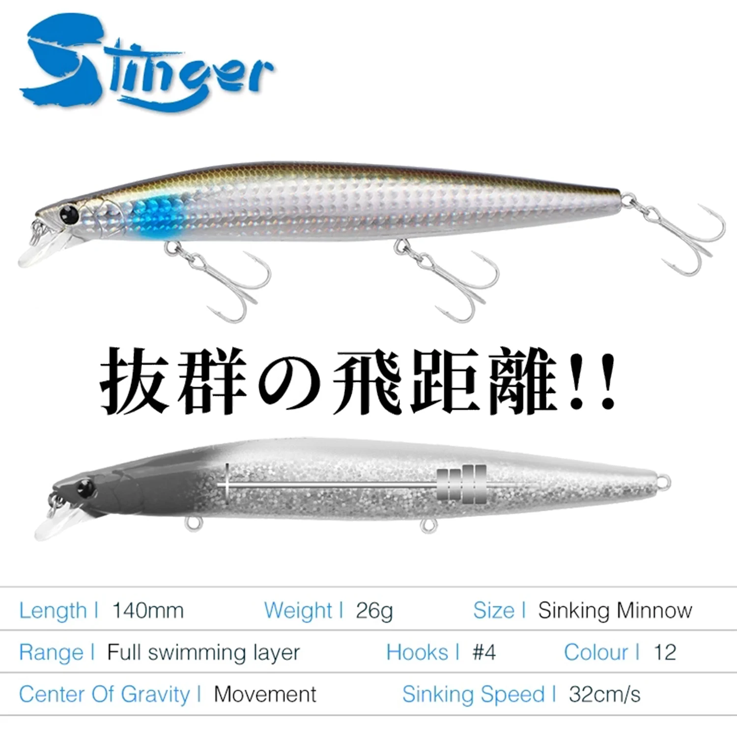 TSURINOYA hundimiento Minnow 140mm 26g DW92 140S agua salada cebos duros de fundición larga 26g peso lubina señuelo de pesca - imagen 3