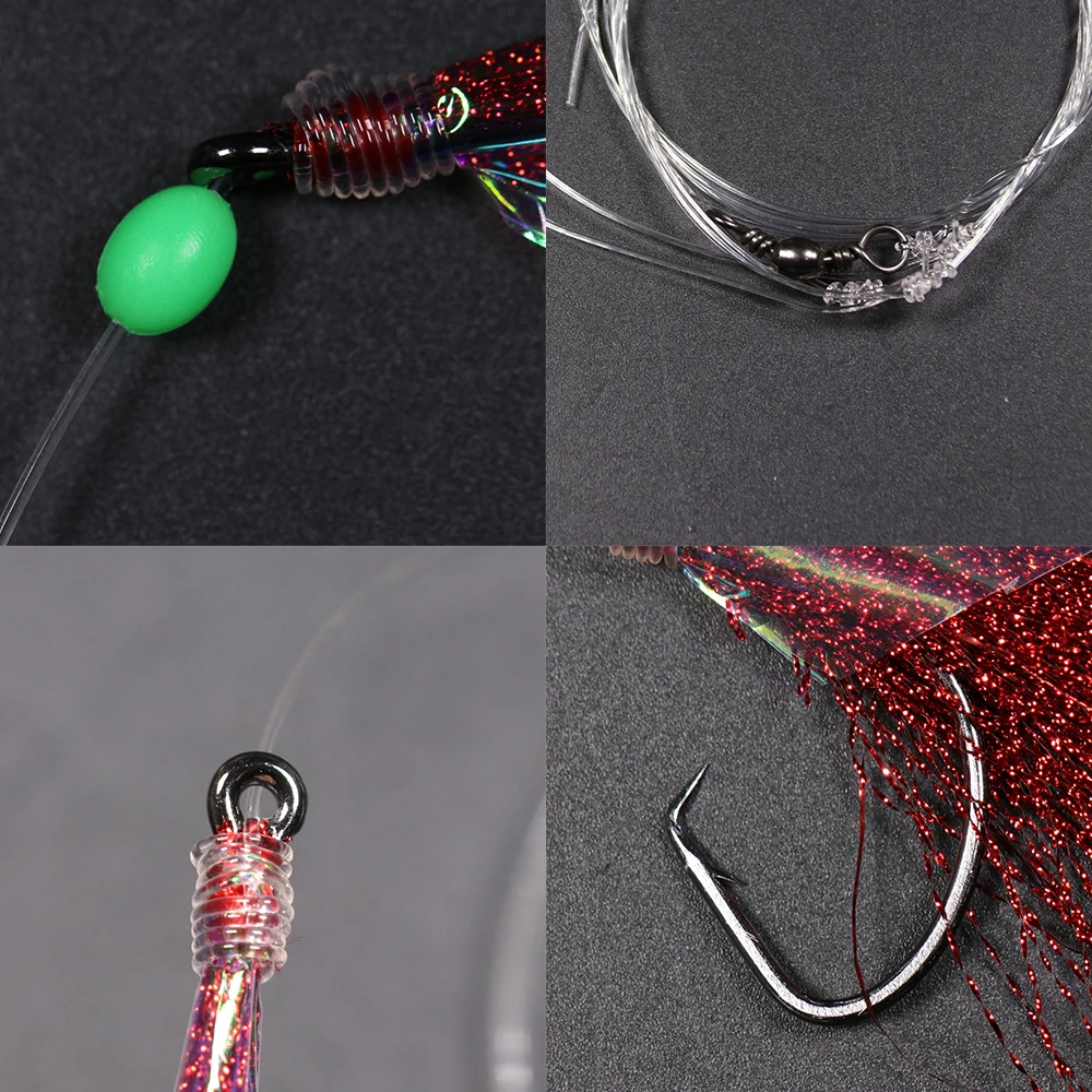 Sabiki cebo de piel de pescado brillante, aparejos con ganchos, pesca en el mar, amarillo, verde, señuelo intermitente, aparejos con barril giratorio, 10 bolsas - imagen 4