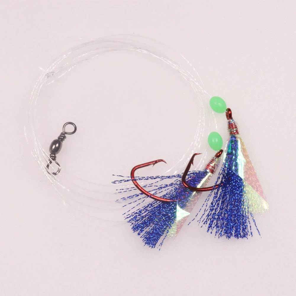 Aparejos de pesca de agua salada, 4 bolsas, 3/0, 4/0, 5/0, gancho circular de níquel rojo, Flash grande, Sabikis, Cod Catcher, aparejo de pesca con cuenta Lumo - imagen 4