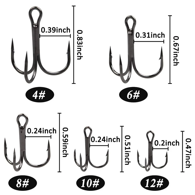 Anzuelos triples de pesca de acero con alto contenido de carbono, anzuelos de pesca de curva redonda, anzuelo triple fuerte de lubina de agua salada 4 #6 #8 #10 #12 #, 120 unids/caja - imagen 2