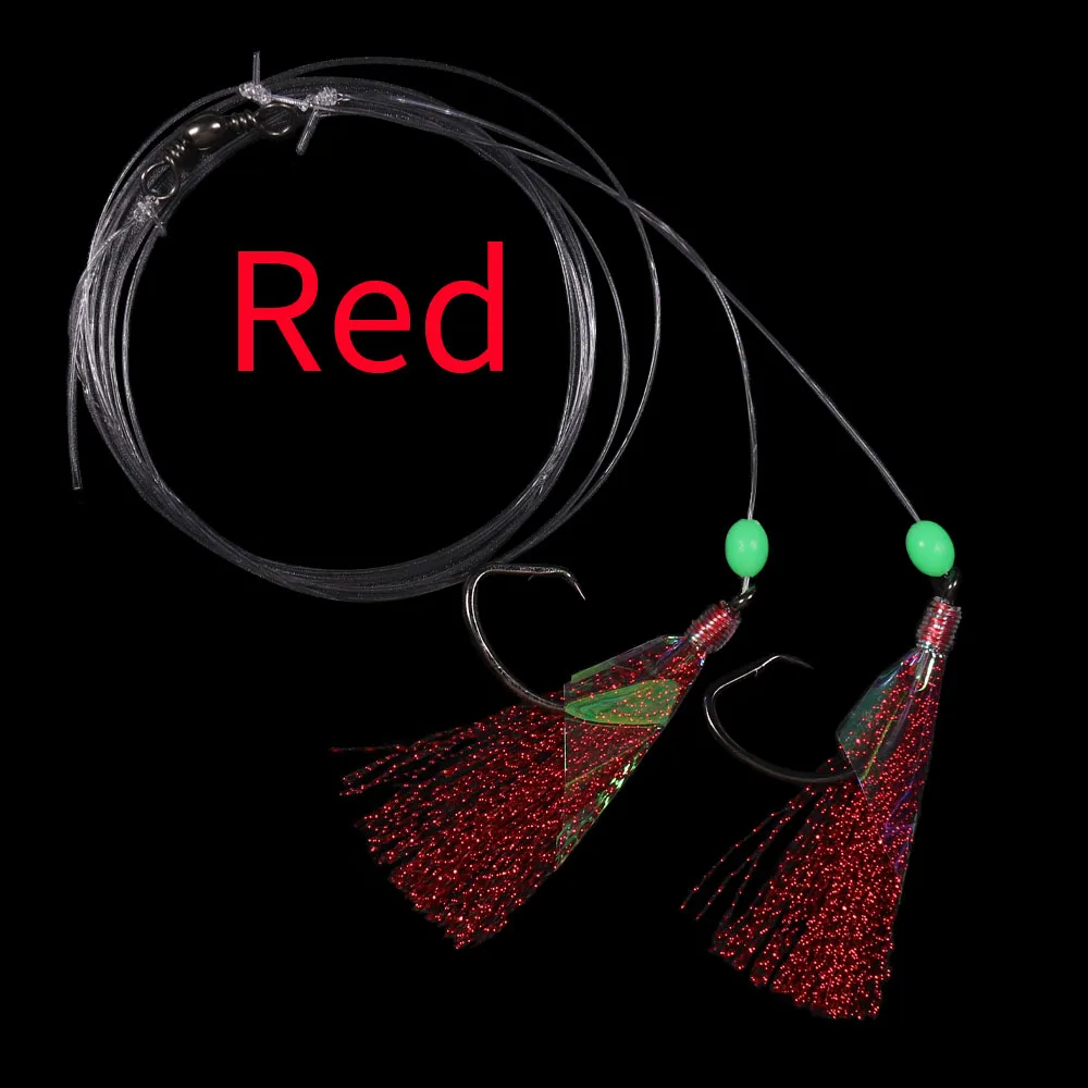 ICERIO-aparejos Sabiki de cebo de piel de pez Flash con 2 ganchos, aparejos de pargo de pesca marina con barril giratorio, tamaño 1/0 # ~ 8/0 #, 5 bolsas - imagen 4