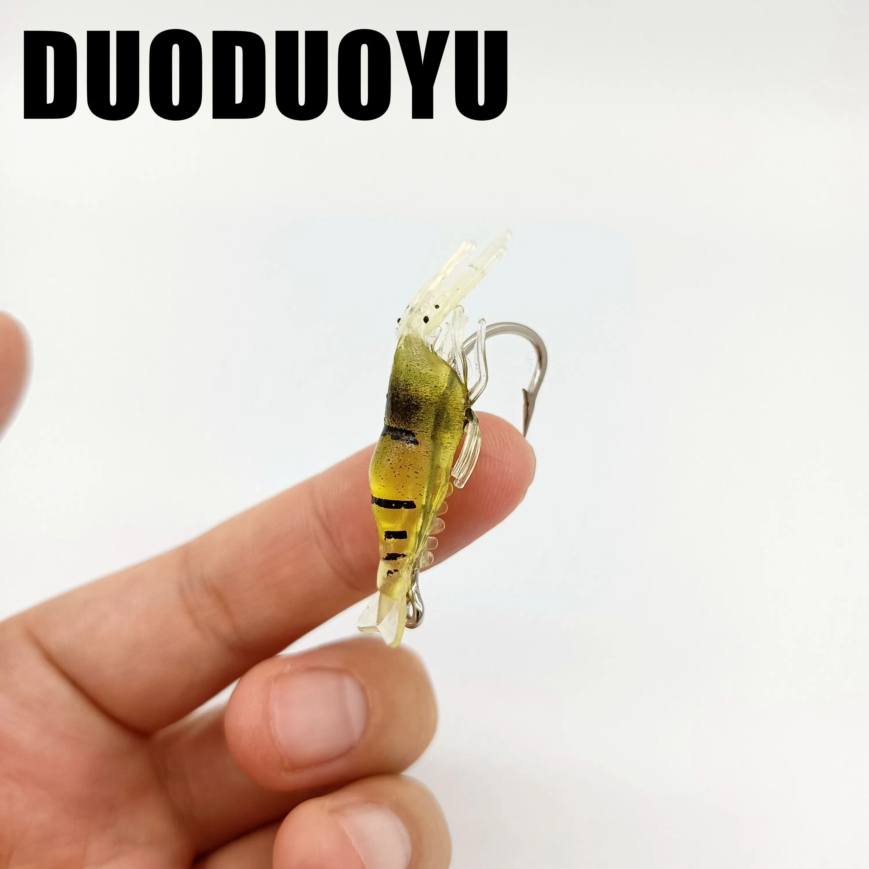 DUODUOYU-señuelo de pesca de camarón suave, cebo artificial Isca de silicona luminosa con un solo gancho, aparejos de pesca, 1,3g/30mm, 10 unidades por lote - imagen 2