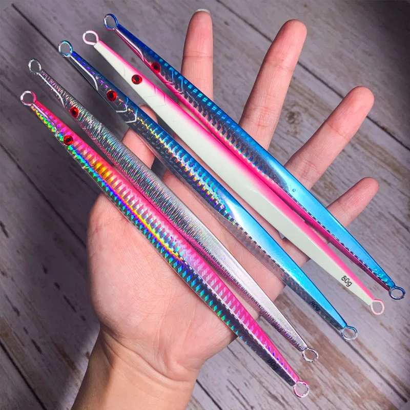 TEASER-señuelo de Metal J5, cebo de lápiz de agua salada de hundimiento rápido con gancho de asistencia, 60g, 80g, 160g, 200g, 250g, 300g, 350g - imagen 4