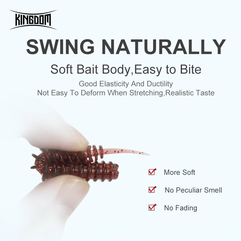 Señuelos de pesca Kingdom Soft Ned Rig aguja cola acción flotante 63mm 1,3g silicona Artificial 20 unids/bolsa cebos blandos de lombriz de tierra - imagen 3