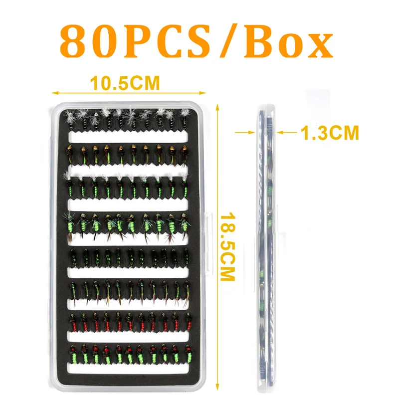 Señuelo de Pesca con mosca, cebo Artificial de Ninfa, trucha, carpa, caja de mosca, 32/214 unidades - imagen 5