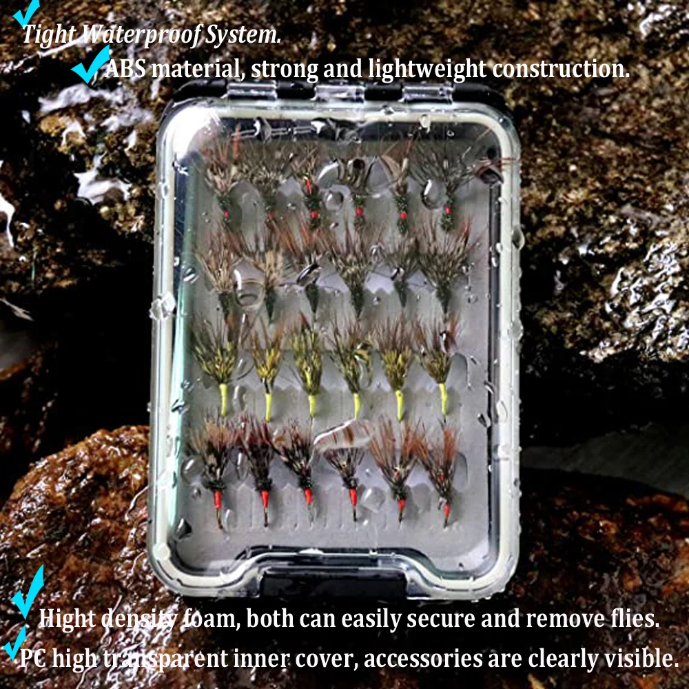 Wifreo-cebos de pesca con mosca, 24 unids/lote/caja, caja de moscas Tenkara con mosca impermeable, tamaño 12, anzuelo de púas - imagen 5