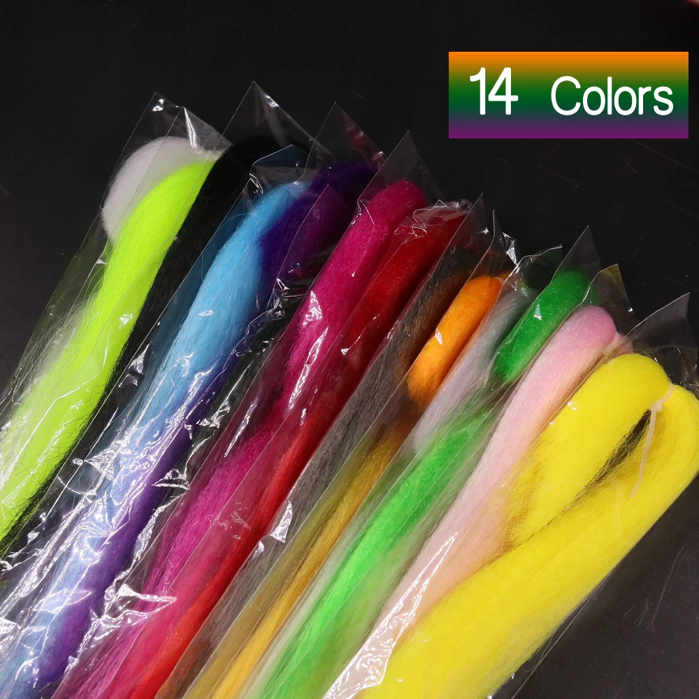 Anzuelo de cebo de pesca, Material de atado de mosca sintética suave, fibra rosa, rojo, naranja, amarillo - imagen 3