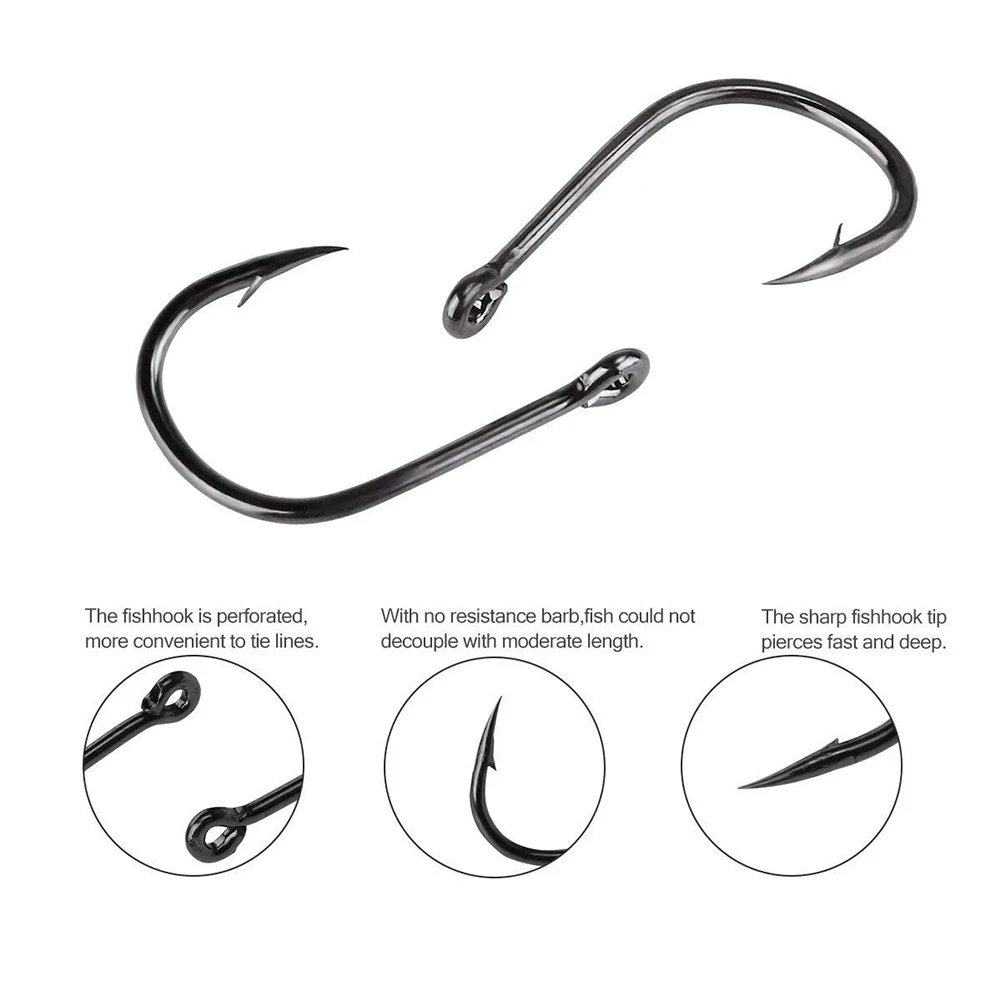 50% gran oferta 100 Uds conjunto de anzuelos de pesca de acero al carbono círculo único anzuelo de pesca Jip púas carpa ganchos mar abordar accesorio