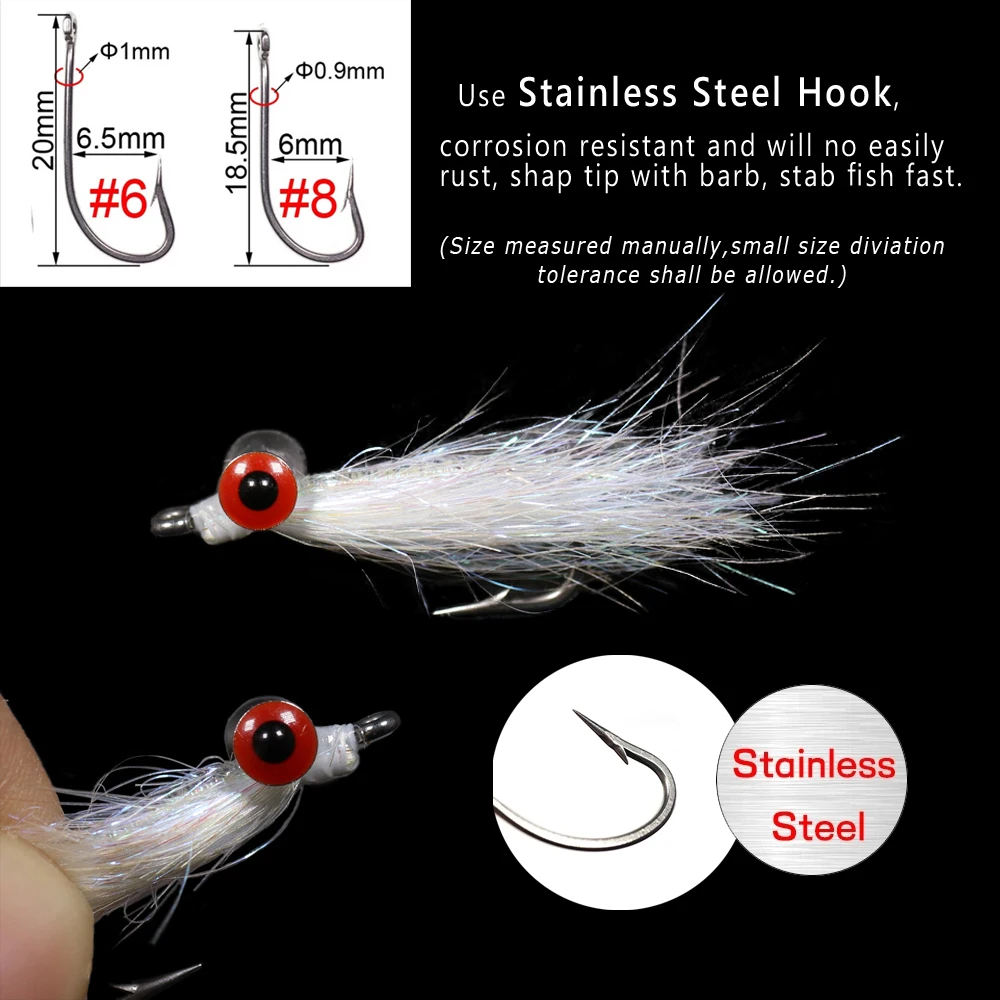 Bimoo-moscas de pesca de agua salada para Seatrout, Crazy Charlie Bonefish, 14 unidades, #6, #8, perla, Ojo de mancuerna de latón - imagen 3