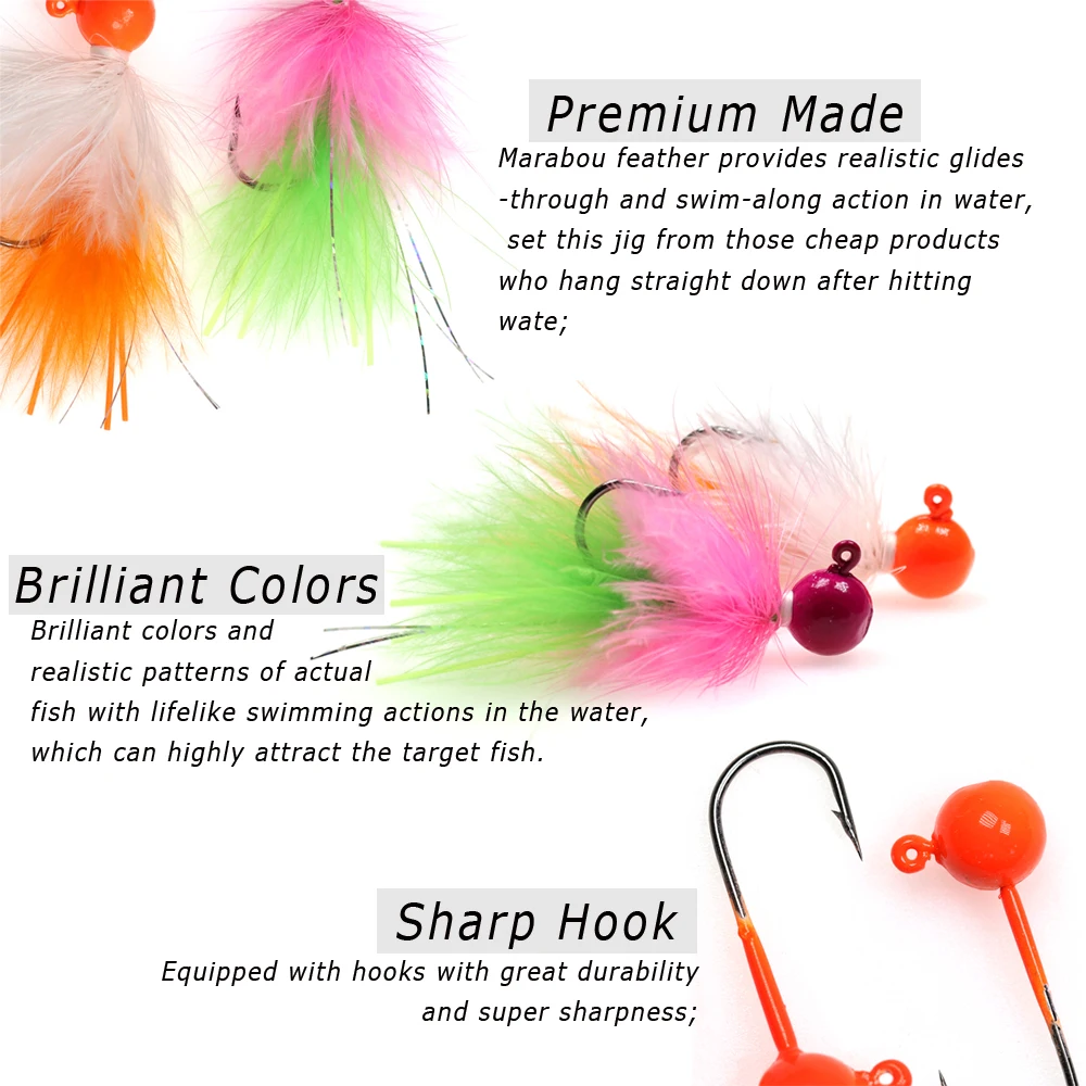 Bimoo 4 Uds 3g 5g fluorescente Marabú tipo de pez anzuelo cabeza señuelo de pesca Streamer mosca lubina trucha Pike Muskie hielo Jig señuelo de pesca - imagen 4