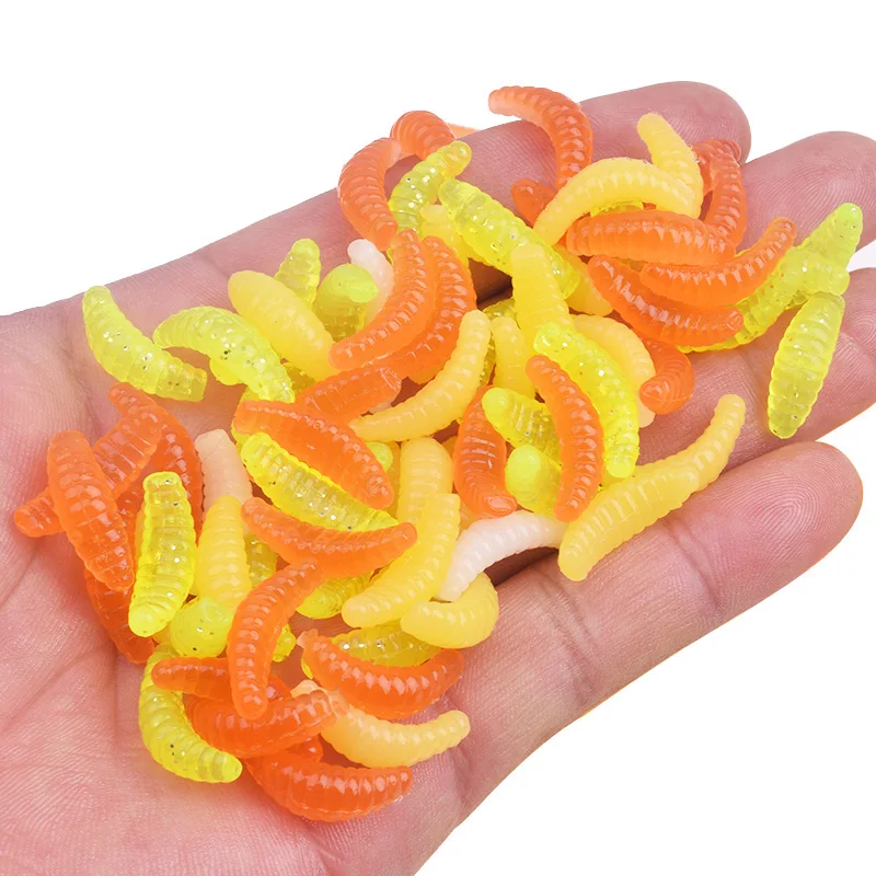 Cebo Artificial de silicona con olor a pescado, señuelo de pesca suave, gusano iz, Grub, para cebo de Camarón, carpa, lubina, 100 Uds. - imagen 2