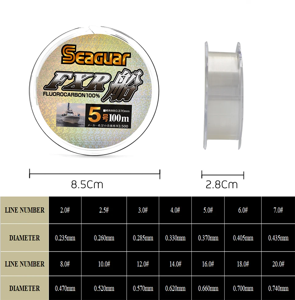 SEAGUAR-sedal de pesca FXR, Original para barco, 6LB-12LB, 100% líneas de pesca de fluorocarbono, 100M - imagen 3