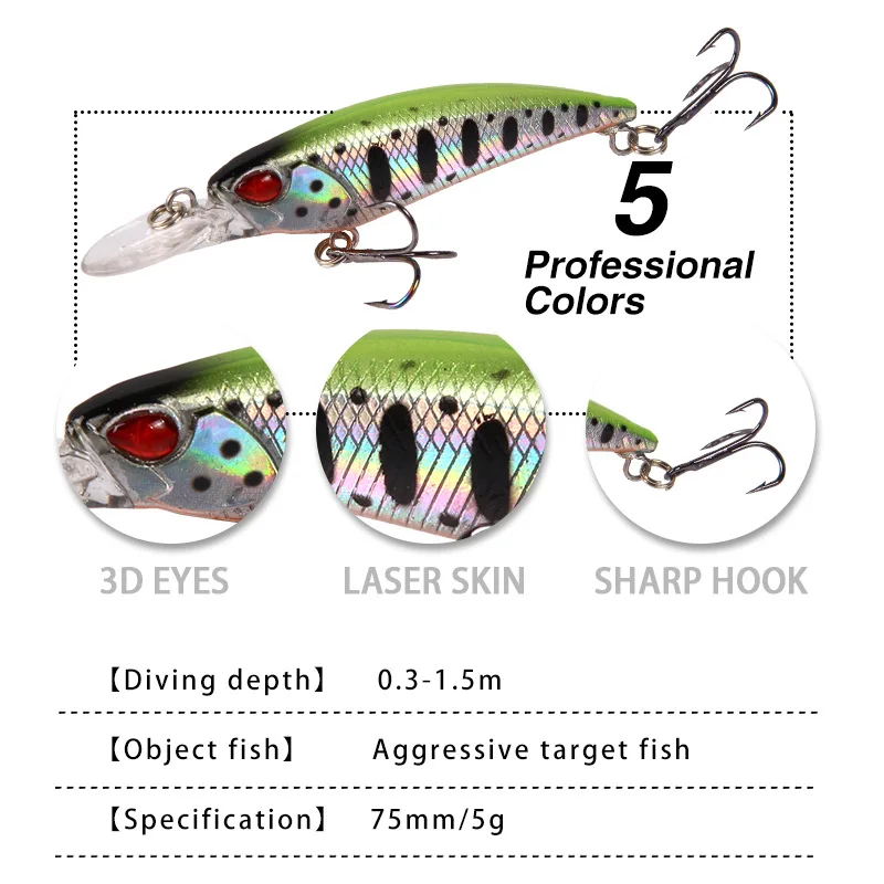 Señuelo Minnow 8cm/5g – 8,6g con anzuelo size 6 - imagen 4