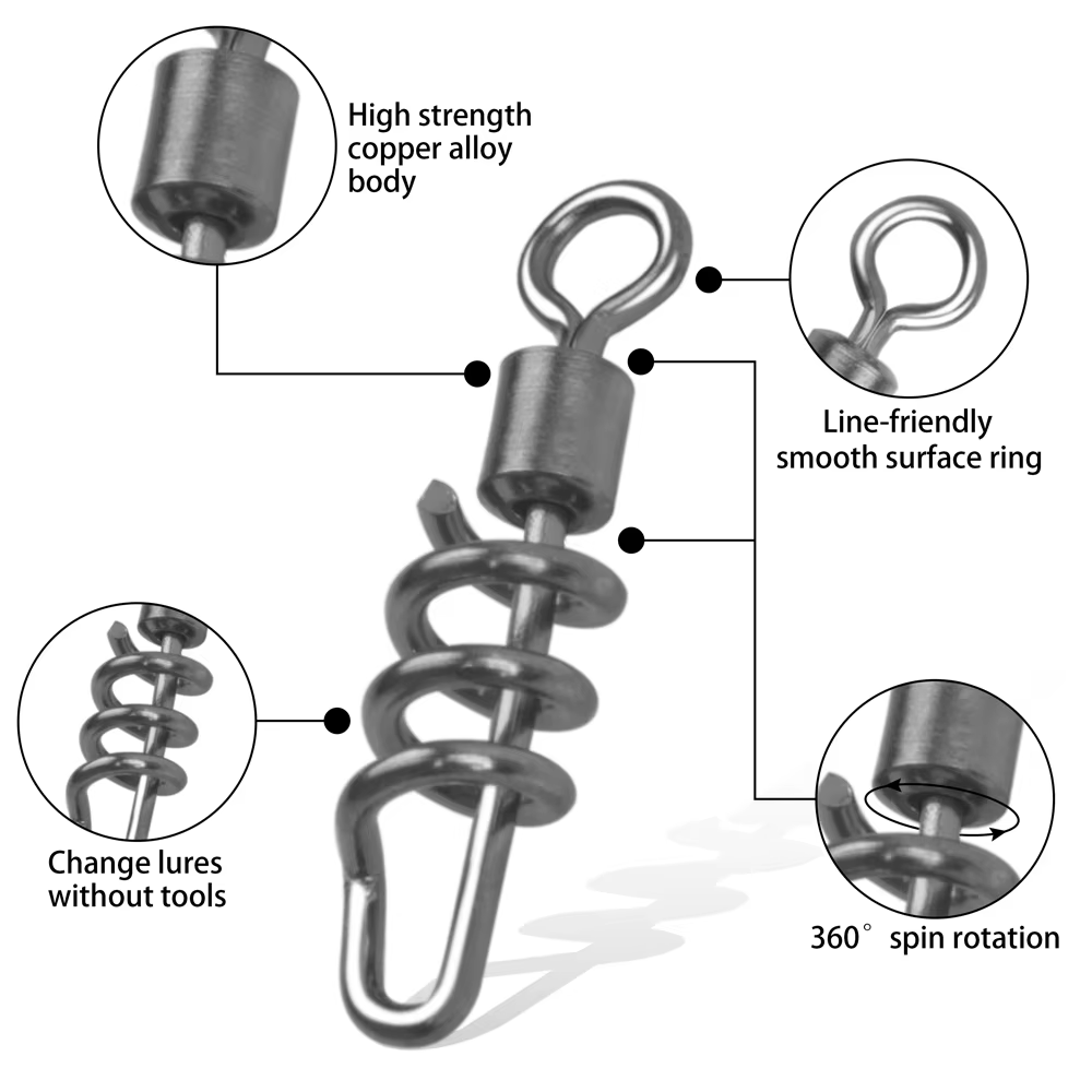 Sacacorchos giratorio de acero inoxidable, conector de línea de pesca, accesorios de aparejos de pesca, 100 unidades - imagen 4
