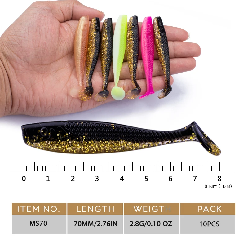 Hanlin-Señuelos de Pesca de silicona, cebos artificiales Wobblers de doble Color, aparejos de pesca de lubina y Lucio, 10/20 piezas, 70mm/2,8g - imagen 2