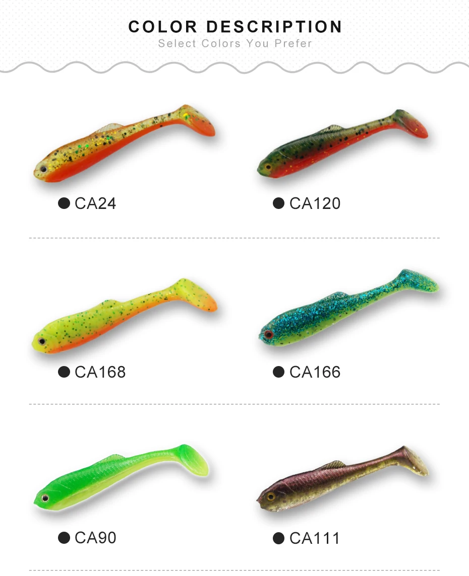 ESFISHING Señuelos de Pesca cebo de plástico blando Rocah Shad 57mm 12 Uds cebo de mar lubina trucha Bream cebo Pesca natación T cola Minnow - imagen 3