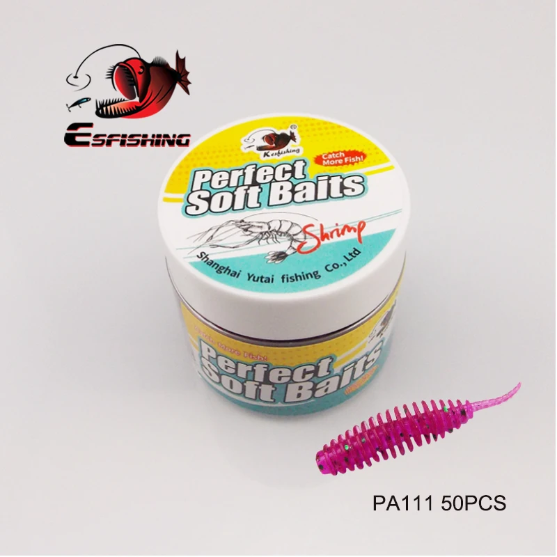 ESFISHING Mini señuelo de gusano de pesca Tanta 38mm 50 Uds Leurre Peche Bass trucha cebos de plástico blando pescado hielo invierno isca artificial - imagen 3