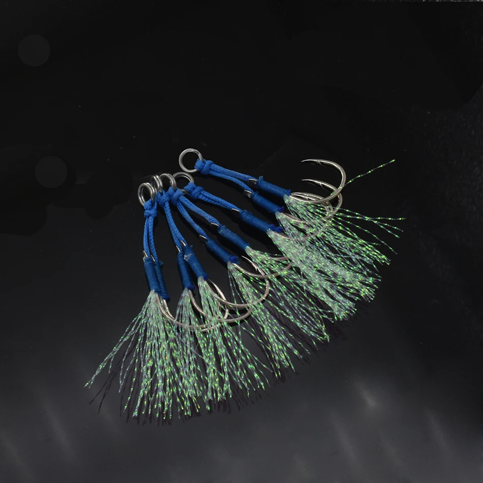 Anzuelo doble de acero al carbono con pluma, 4 unidades por lote, 10-20 # - imagen 4