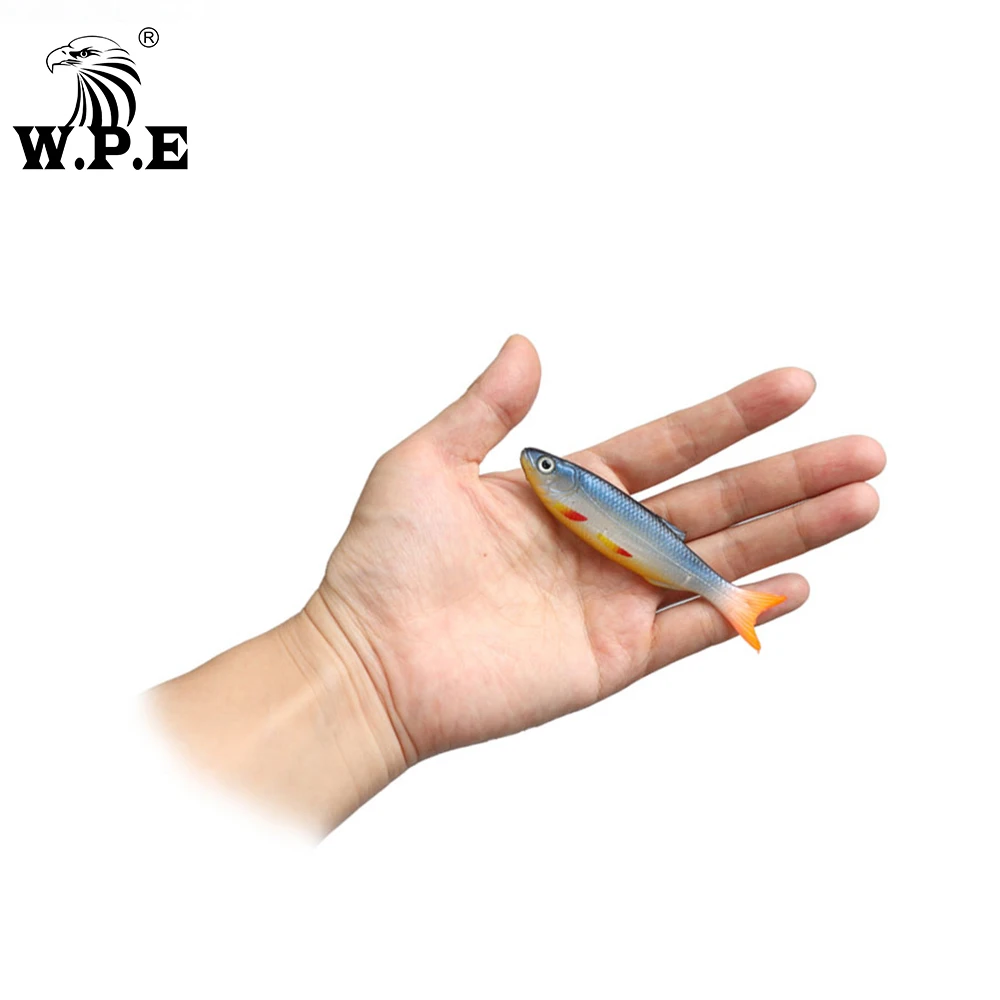 W.P.E-señuelo de pesca suave, cebo de silicona con ojos 3D, cabeza Jig, 90mm, 6 unids/lote por paquete - imagen 3