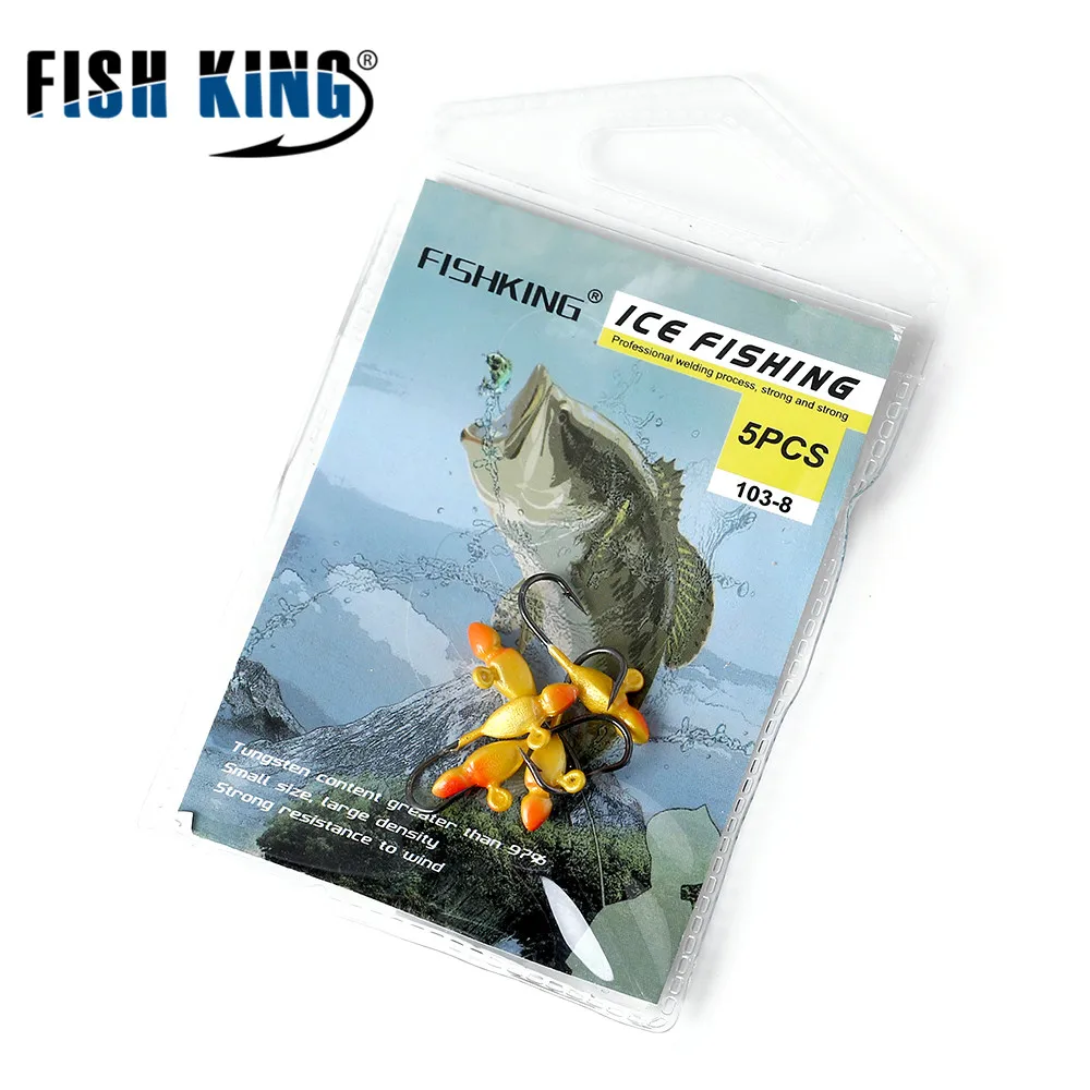 FISH KING-anzuelos de pesca de 5 piezas, señuelo de pesca de hielo con púas de 1,0g 1,2g 1,7g, anzuelo de acero con alto contenido de carbono, accesorios de pesca de invierno - imagen 4