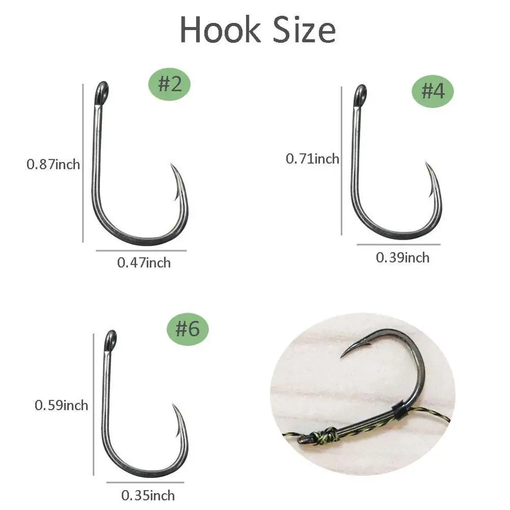 Anzuelo de pesca de carpa con línea trenzada, kit de aparejo de carpa, gancho listo para usar, aparejos de pesca de carpa 2 #4 #6 #, 72 piezas = 12 paquetes - imagen 3