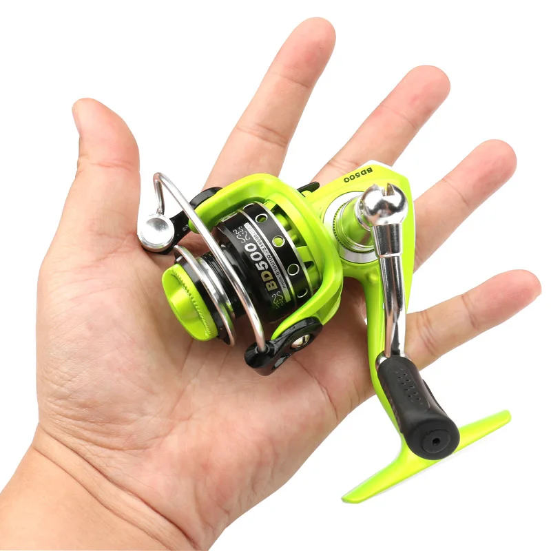 Mini 500 taza de alambre de metal y pie de rueda larga, rueda giratoria, Ultra pequeña, balancín portátil, rueda de pesca, llanta redonda, carrete de pesca