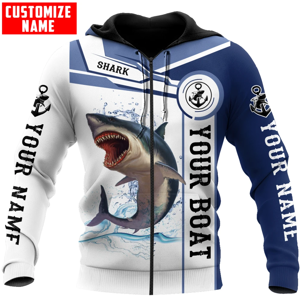 Sudadera con capucha y sudadera con estampado 3D de captura y lanzamiento de pesca de tiburones con nombre personalizado para hombre, Sudadera con capucha con cremallera Unisex de otoño, ropa deportiva informal KJ842 - imagen 5
